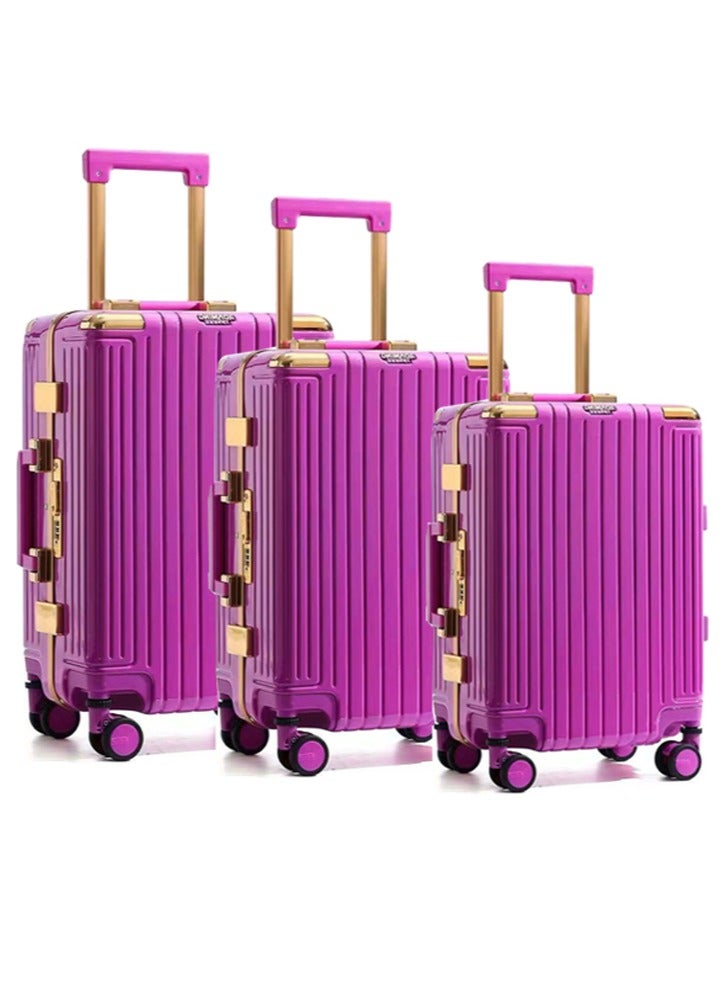 3 PCS TROLLEY LUGGAGE ALUMINUM FRAME POLY CARBON MATERIAL, LUGGAGE SUITCASE SET AND CABIN LUGGAGE BAG SET ROSE COLOUR