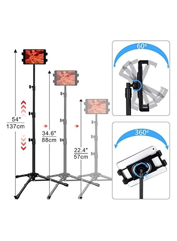 Tripod Stand Tablet Holder: Adjustable Height Tripod Stand Foldable Phone Holder Phone Tripod Stand Floor Tablet Cradle Bracket for 4.7-12.9 Inch iPhone 13 Pro Tab iPad Mini Galaxy