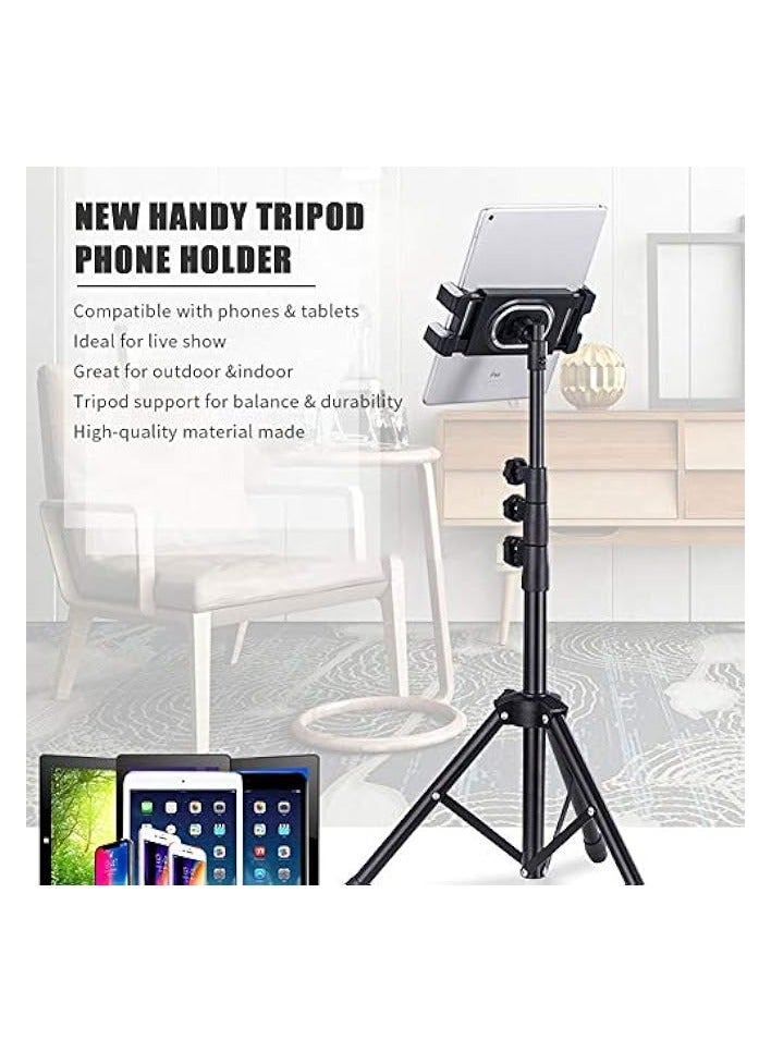 Tripod Stand Tablet Holder: Adjustable Height Tripod Stand Foldable Phone Holder Phone Tripod Stand Floor Tablet Cradle Bracket for 4.7-12.9 Inch iPhone 13 Pro Tab iPad Mini Galaxy