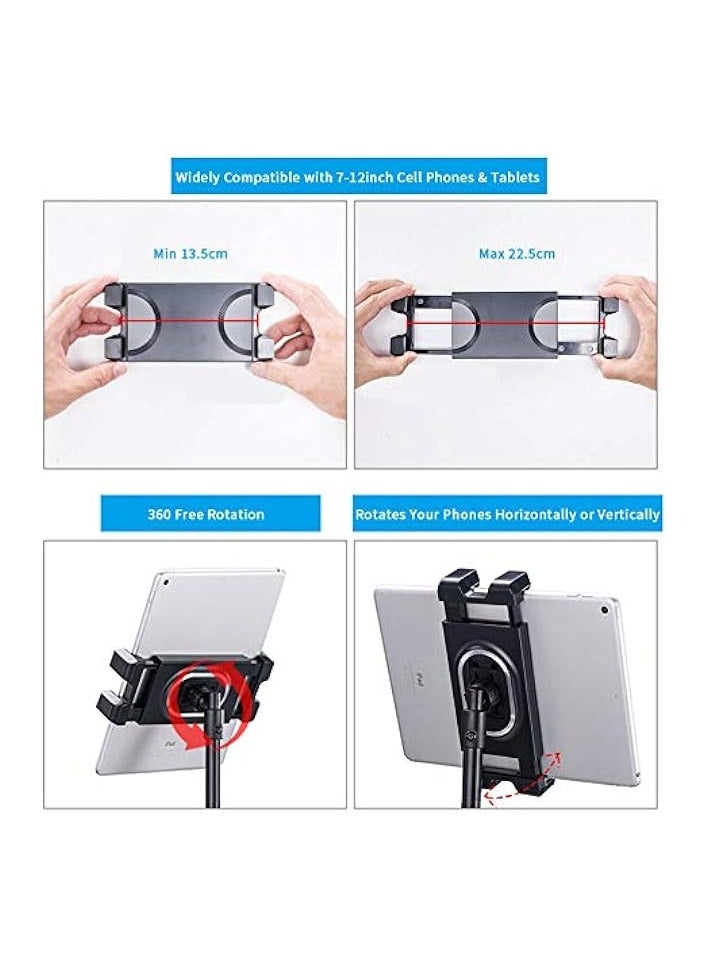 Tripod Stand Tablet Holder: Adjustable Height Tripod Stand Foldable Phone Holder Phone Tripod Stand Floor Tablet Cradle Bracket for 4.7-12.9 Inch iPhone 13 Pro Tab iPad Mini Galaxy