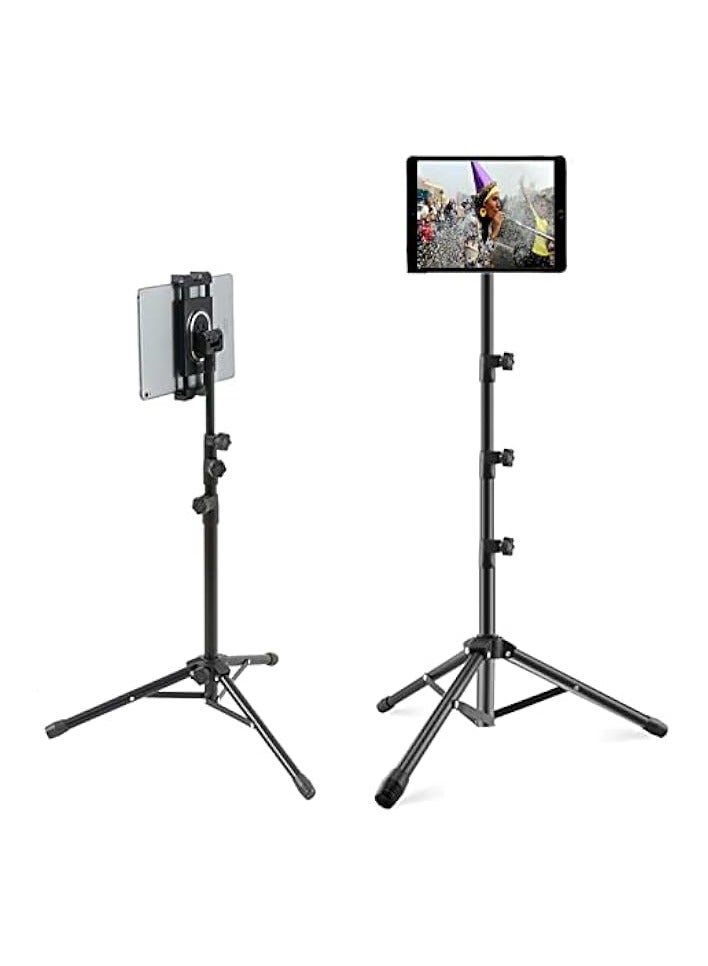 Tripod Stand Tablet Holder: Adjustable Height Tripod Stand Foldable Phone Holder Phone Tripod Stand Floor Tablet Cradle Bracket for 4.7-12.9 Inch iPhone 13 Pro Tab iPad Mini Galaxy