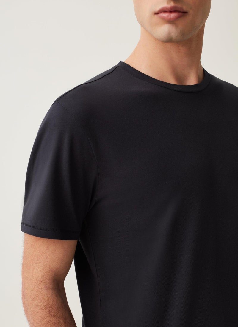 Stretch jersey T-shirt with round neck