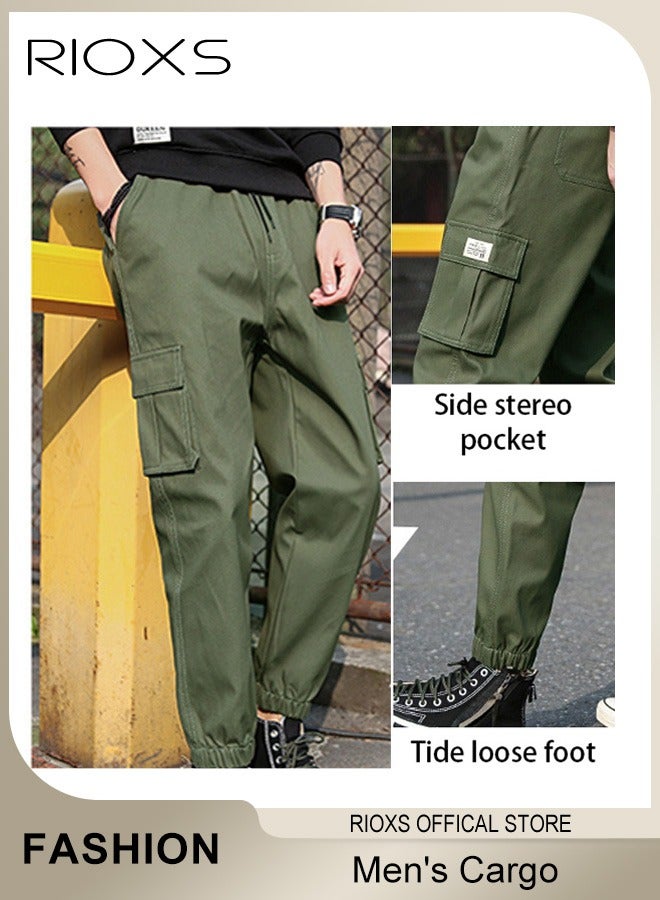 Men's Cargo Regular Fit Pants Fashion Trousers Casual Workout Jogging Drawstring Pants With Multiple Pockets