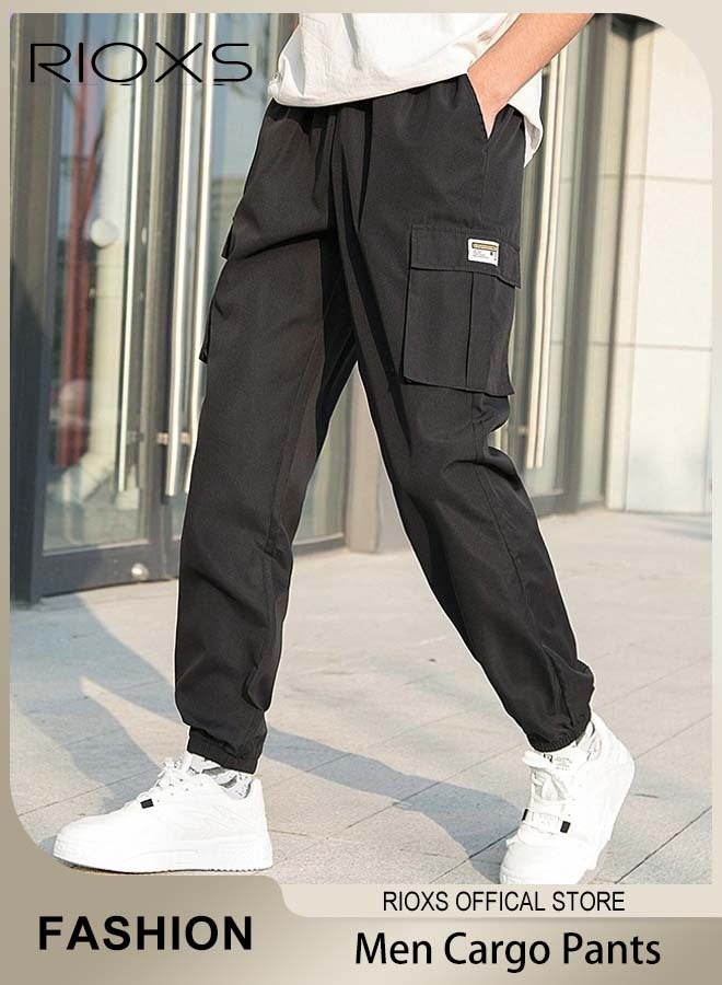 Men's Cargo Regular Fit Pants Fashion Trousers Casual Workout Jogging Drawstring Pants With Multiple Pockets