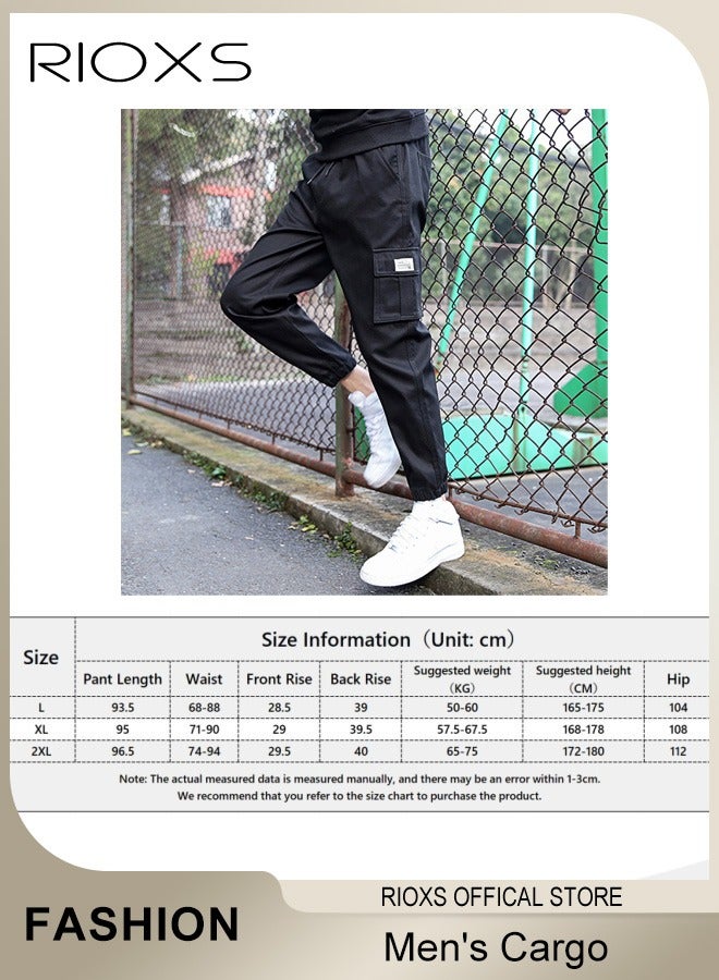 Men's Cargo Regular Fit Pants Fashion Trousers Casual Workout Jogging Drawstring Pants With Multiple Pockets