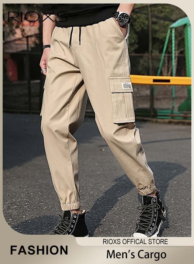 Men's Cargo Regular Fit Pants Fashion Trousers Casual Workout Jogging Drawstring Pants With Multiple Pockets