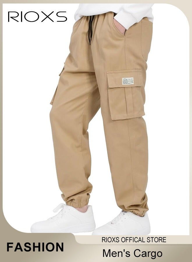 Men's Cargo Regular Fit Pants Fashion Trousers Casual Workout Jogging Drawstring Pants With Multiple Pockets