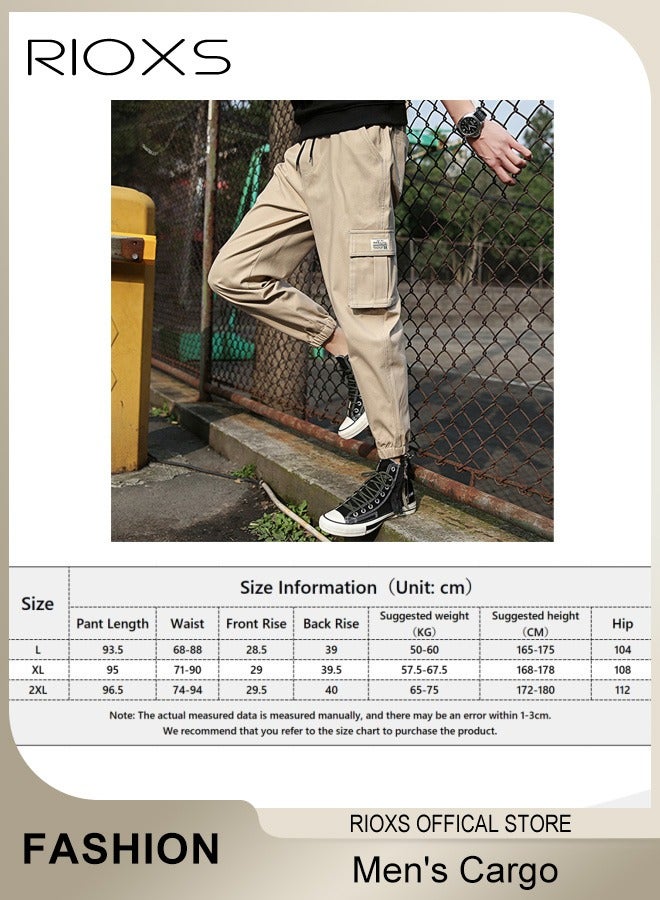 Men's Cargo Regular Fit Pants Fashion Trousers Casual Workout Jogging Drawstring Pants With Multiple Pockets