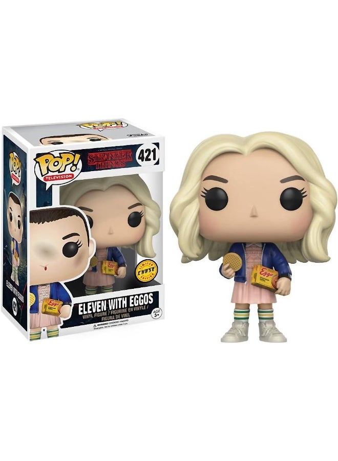 Funko Eleven [with Eggos] (Chase Edition): Stranger Things x Pop! TV Vinyl Figure & 1 Pet Plastic Graphical Protector Bundle