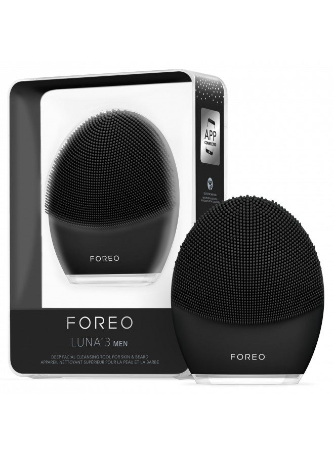 FOREO Luna 3 Men Silicone Facial Cleansing & Firming Massage Brush for Skin and Beard, Shave Prep, Ultra-Hygienic,16 Intensities, 650 uses/USB Charge, App-Connected, Waterproof, 2-Year Warranty