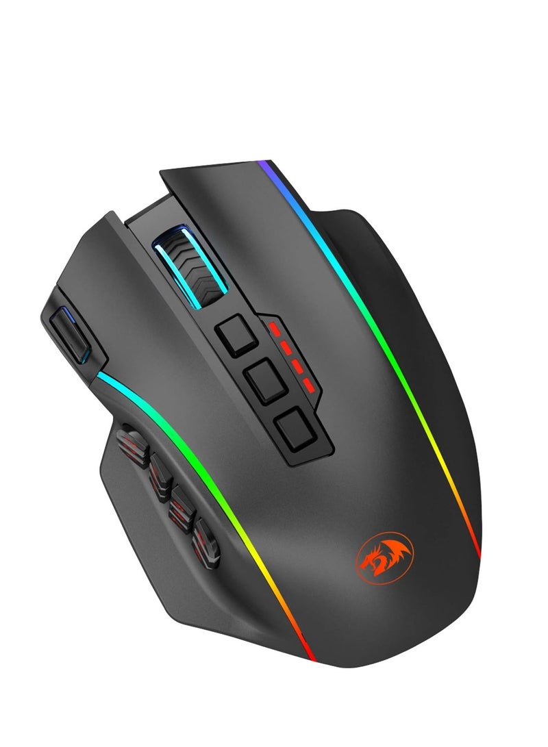 Redragon M901P-KS Gaming Mouse - 16 Programmable Buttons, 16000 DPI (Wireless, Black)