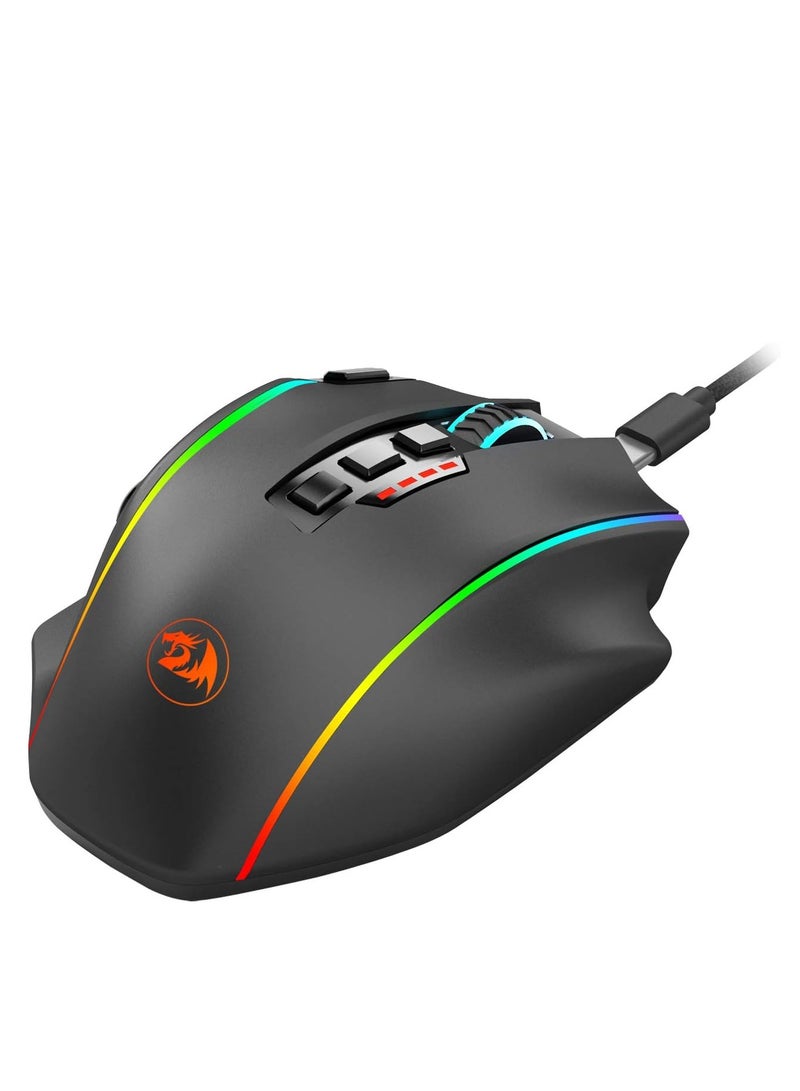 Redragon M901P-KS Gaming Mouse - 16 Programmable Buttons, 16000 DPI (Wireless, Black)