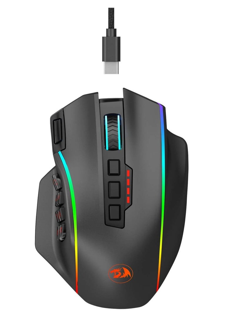 Redragon M901P-KS Gaming Mouse - 16 Programmable Buttons, 16000 DPI (Wireless, Black)