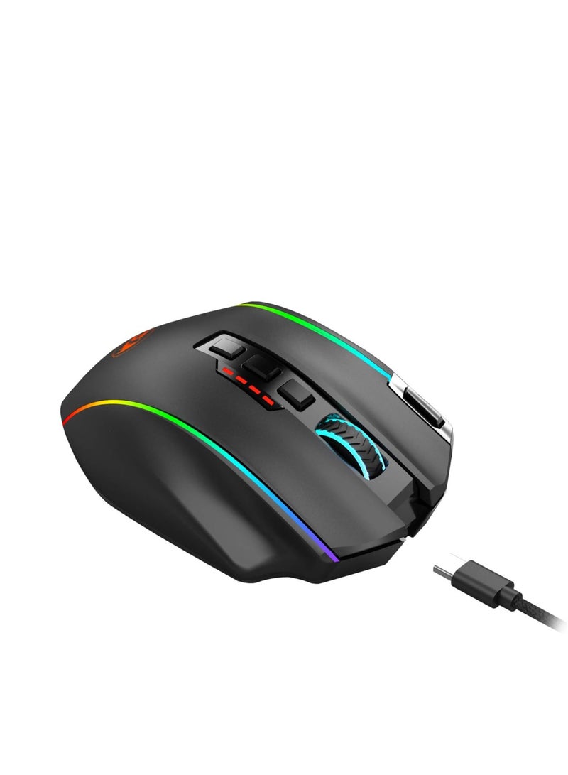 Redragon M901P-KS Gaming Mouse - 16 Programmable Buttons, 16000 DPI (Wireless, Black)