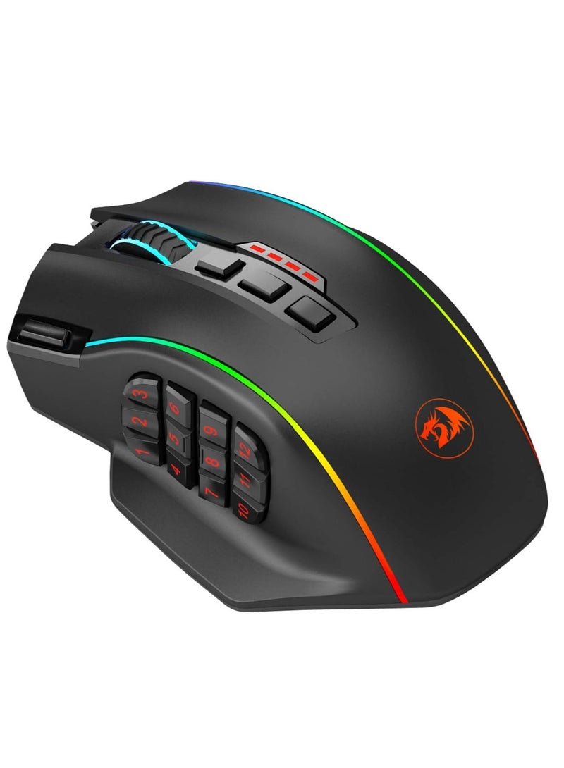 Redragon M901P-KS Gaming Mouse - 16 Programmable Buttons, 16000 DPI (Wireless, Black)