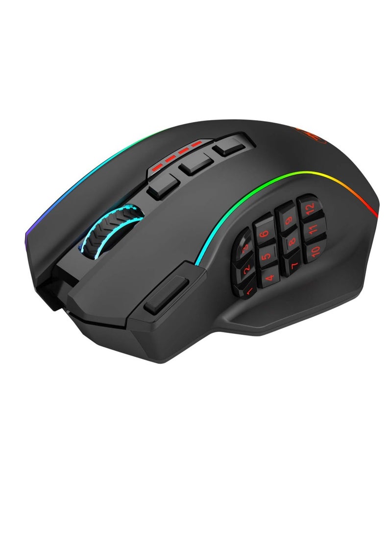 Redragon M901P-KS Gaming Mouse - 16 Programmable Buttons, 16000 DPI (Wireless, Black)