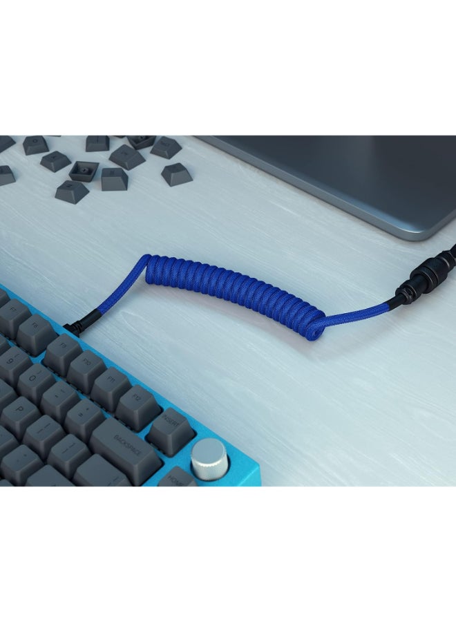 Coiled USB-C Cable - Premium Artisan Braided Cord For Mechanical Keyboards - GLO-CBL-COIL-COBALT