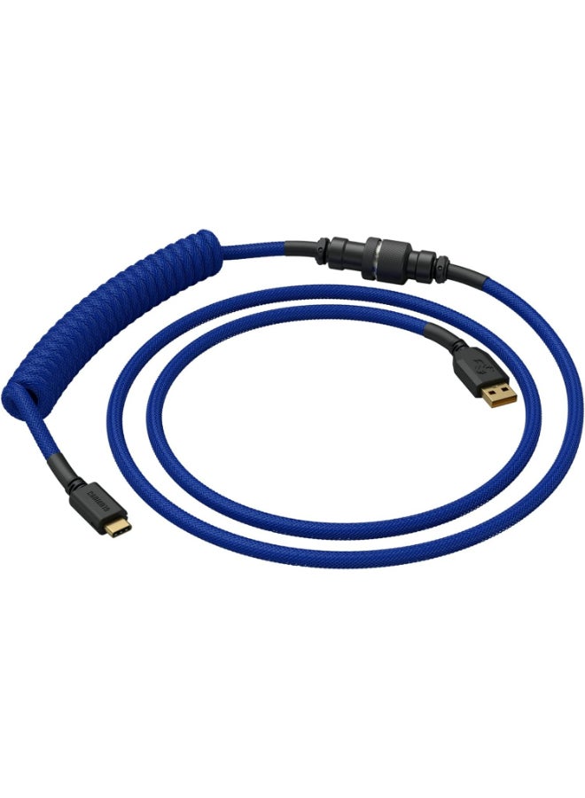 Coiled USB-C Cable - Premium Artisan Braided Cord For Mechanical Keyboards - GLO-CBL-COIL-COBALT