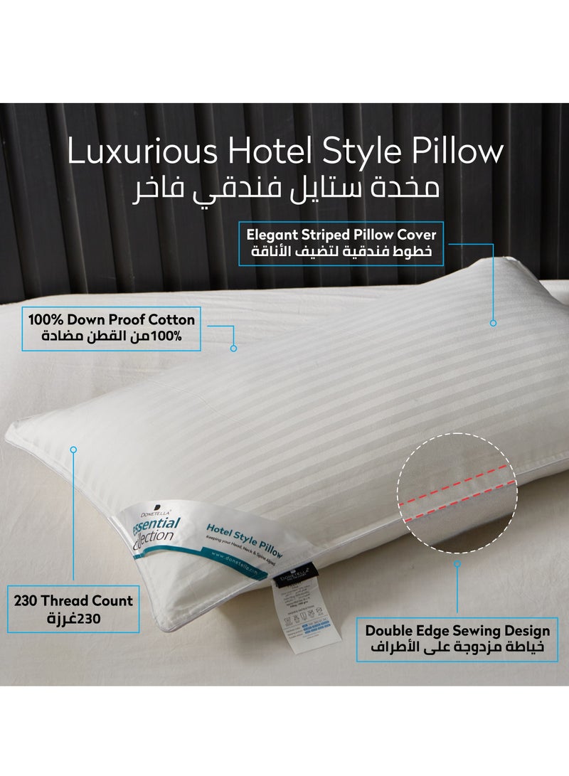 2 Pieces Hotel Striped Pillow Cotton shell Double Edge Stitched Premium Gel Fiber 1000 gms Filling each 50x75 Soft Loft,White