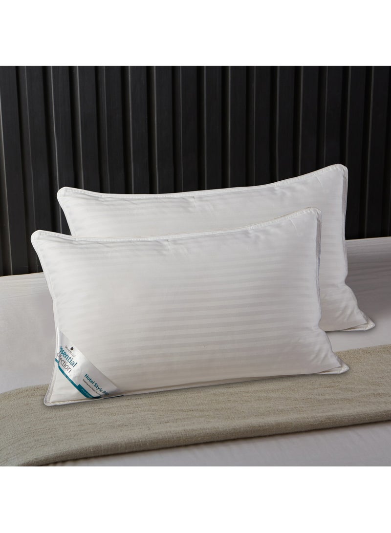 2 Pieces Hotel Striped Pillow Cotton shell Double Edge Stitched Premium Gel Fiber 1000 gms Filling each 50x75 Soft Loft,White