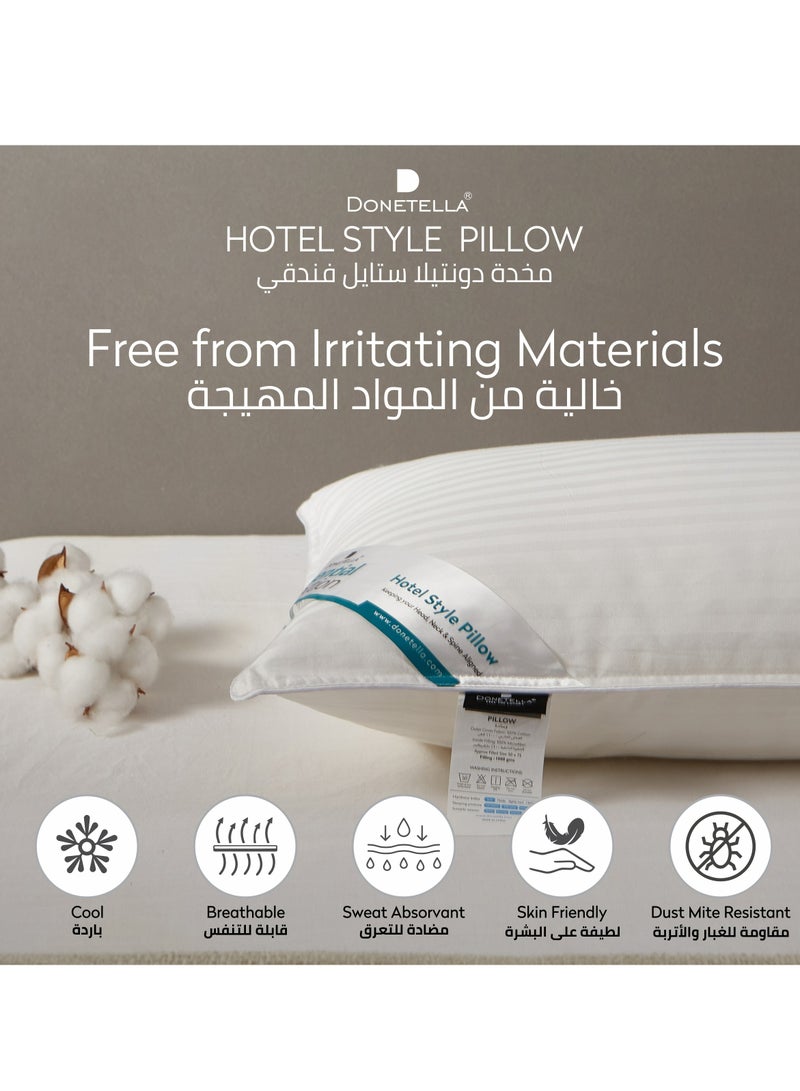 2 Pieces Hotel Striped Pillow Cotton shell Double Edge Stitched Premium Gel Fiber 1000 gms Filling each 50x75 Soft Loft,White