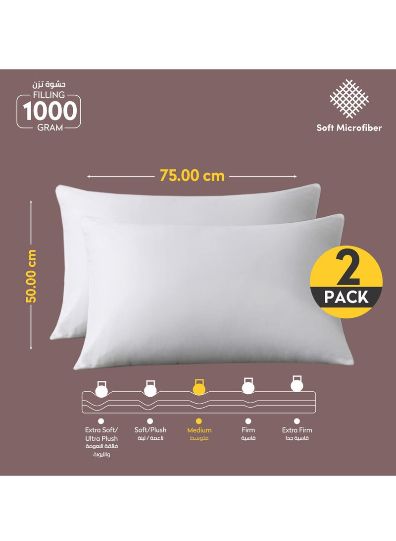 Hotel-Style Bed Pillow 2-Piece(1000 g Each)Luxury Down Alternative Pillow Breathable Covers With Brushed Microfiber and Satin Stripes, White