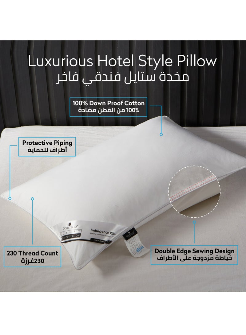 Single Hotel Cotton Pillow Shell Double Edge Stitched Premium Gel Fiber 1600 gms Filling 50x75 Soft Loft,White