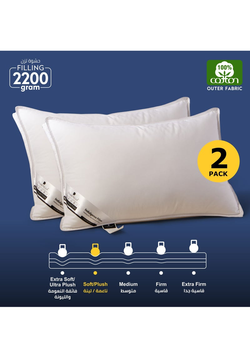 Hotel Style Bed Pillows 2-Pcs(2200Gm Each) Soft Breathable Cotton Cover Top With Luxury Down Alternative Filling Pillow,White