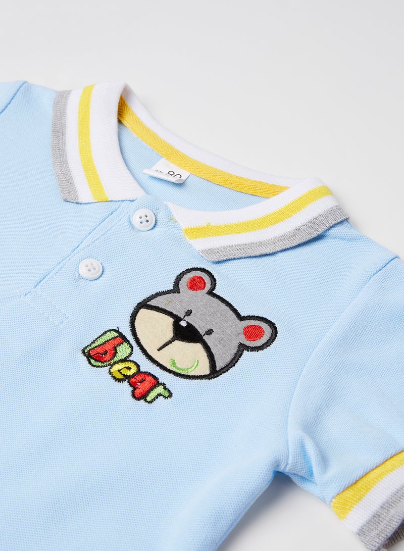 Cute Bear Polo T-Shirt with Shorts Set Sky Blue