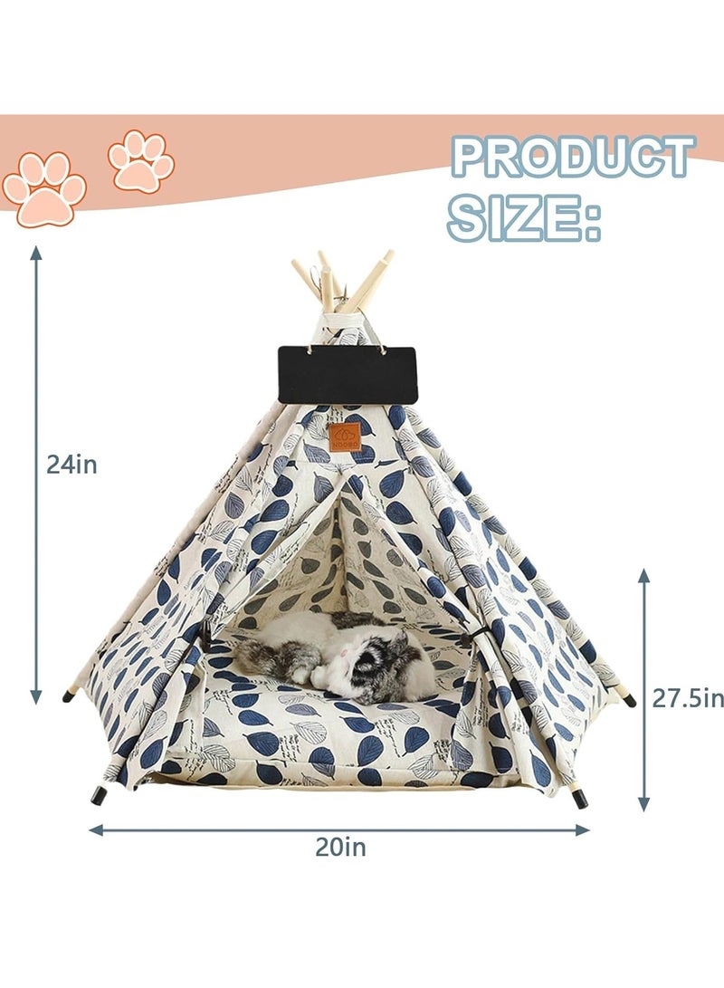 Cat Teepee Tent Portable Pet Teepee with Thick Cushion and Teepee Stabilizer for Small Dogs and Cats Washable Dog Teepee Tent 50cm