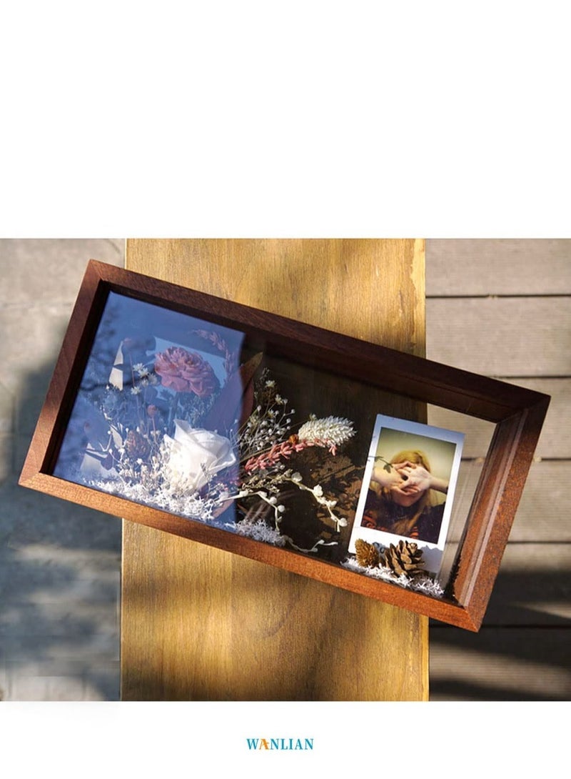 Double-Sided Wooden Shadow Photo Frame with High-Definition Plexiglass, Shatter-Resistant Glass, and Drawer for Dried Flowers, Specimens, Crafts, and Photos Storage