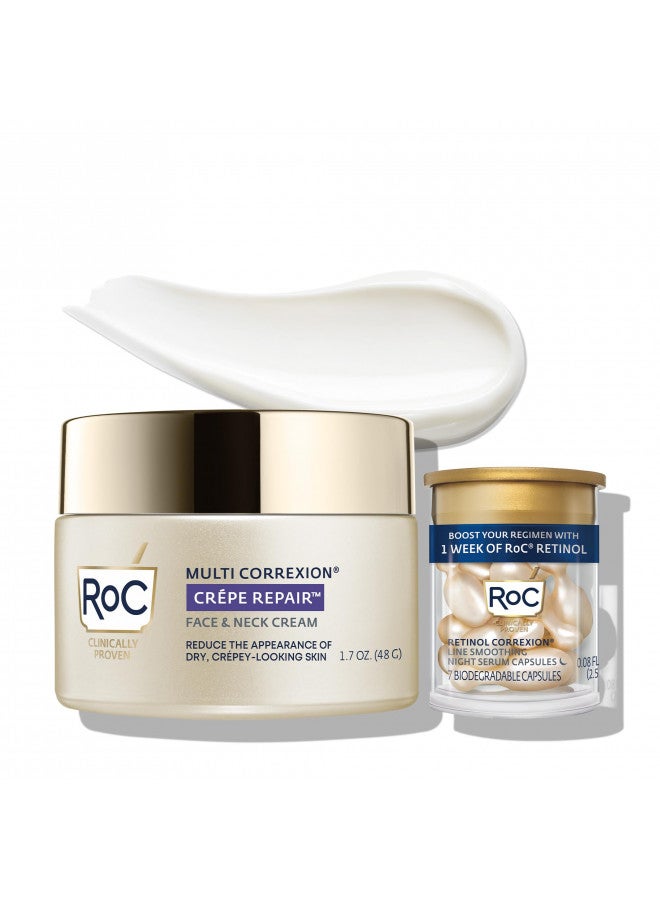 RoC Crepe Repair Anti Aging Daily Face Moisturizer & Neck Firming Cream (1.7 oz) + RoC Retinol Wrinkle Smoothing Capsules (7 CT), Skin Care Treatment