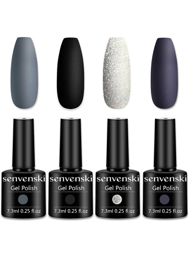 Grey Black Gel Nail Polish, White Glitter Dark Purple Charcoal Pewter Gel Polish Shimmer Crystal Gift Soak Off Set Uv Led Art Varnish (Cs010)