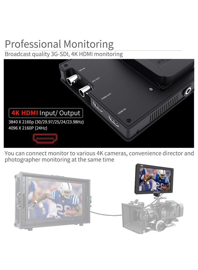 FW703 7 Inch IPS 3G SDI 4K HDMI DSLR Monitor Full HD 1920x1200 On Camera Field Monitor with Histogram for Stabilizer Cameras Rig