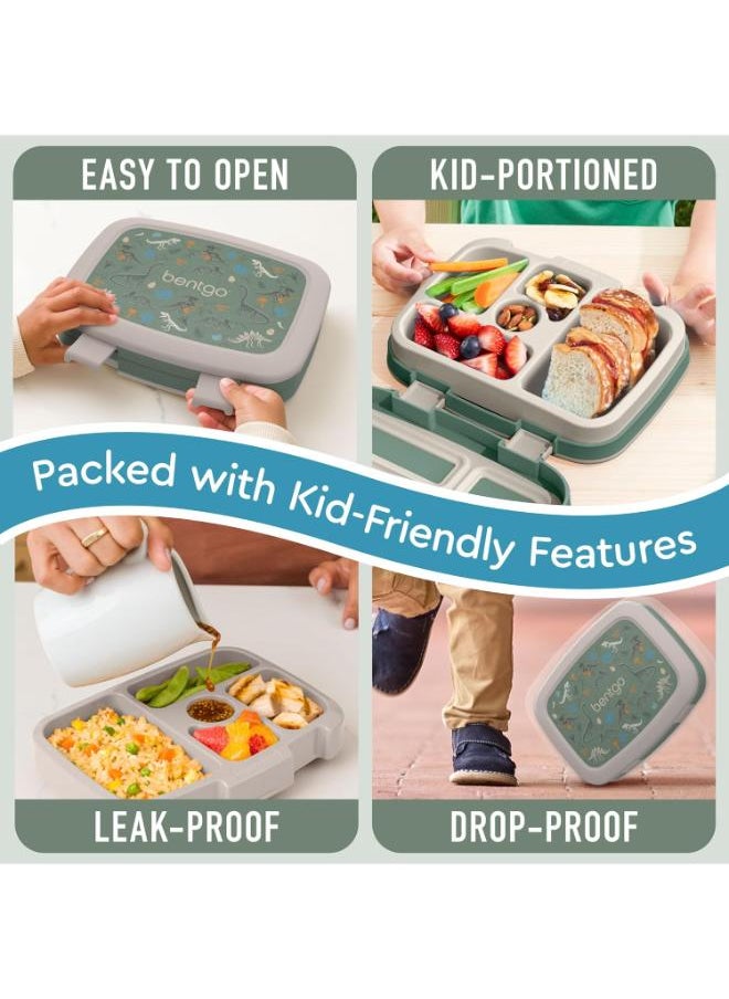 Kids Prints Leak Proof, 5 - Compartment Bento - Style Kids Lunch Boxideal Portion Sizes For Ages 3 To 7Bpa - Free, Dishwasher Safe , Food - Safe Materials (Dino Fossils)