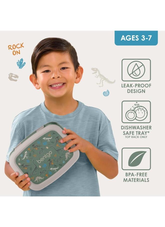 Kids Prints Leak Proof, 5 - Compartment Bento - Style Kids Lunch Boxideal Portion Sizes For Ages 3 To 7Bpa - Free, Dishwasher Safe , Food - Safe Materials (Dino Fossils)