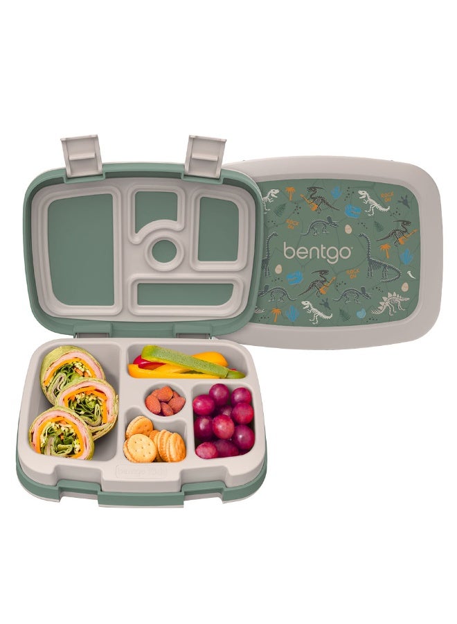 Kids Prints Leak Proof, 5 - Compartment Bento - Style Kids Lunch Boxideal Portion Sizes For Ages 3 To 7Bpa - Free, Dishwasher Safe , Food - Safe Materials (Dino Fossils)