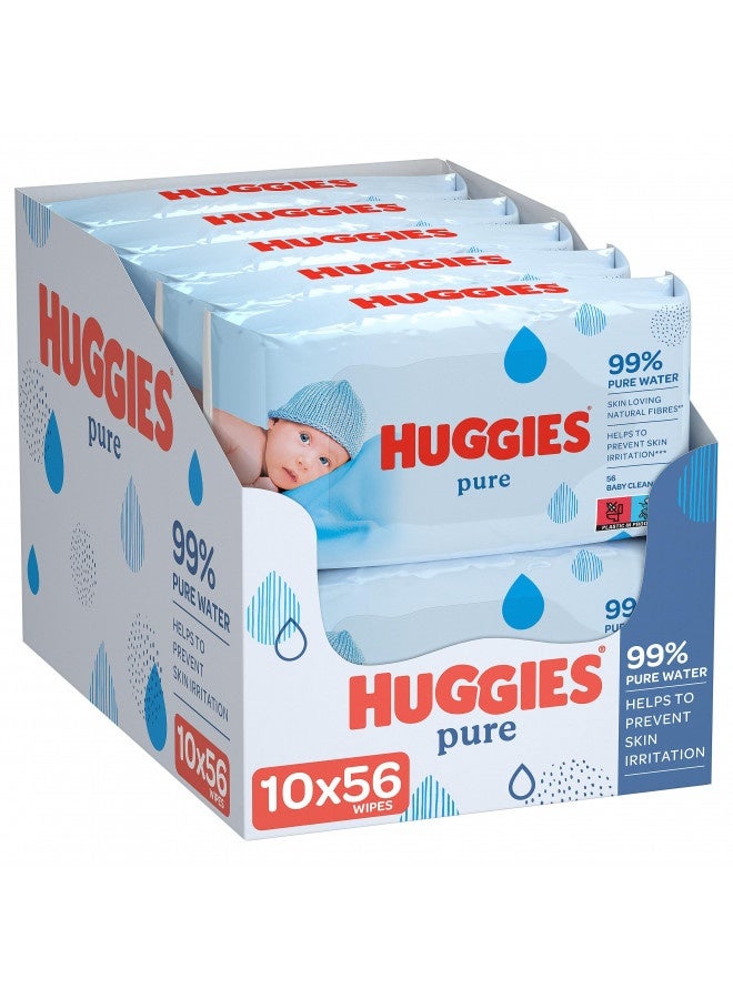 Huggies Pure Baby Wipes - 10 X Packs Of 56 (560 Wipes)