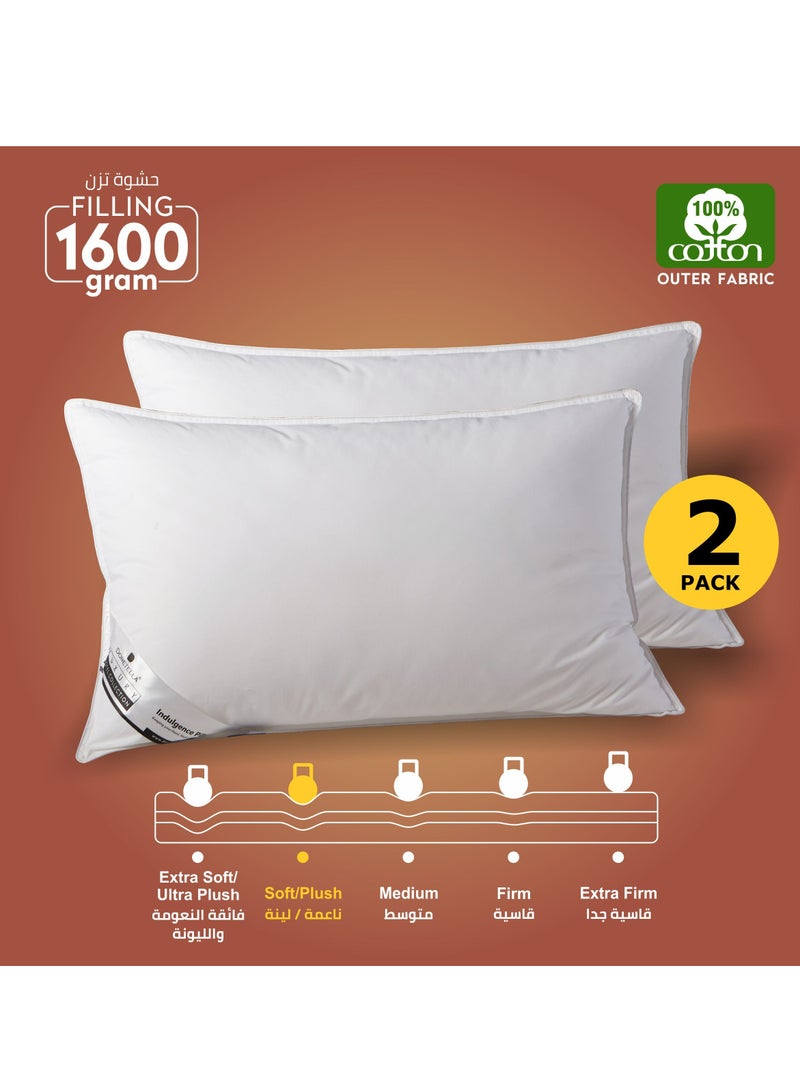 2 Pieces Hotel Pillow Cotton Shell Double Edge Stitched Premium Gel Fiber 1600 gms Filling Each 50x75 Soft Loft,White