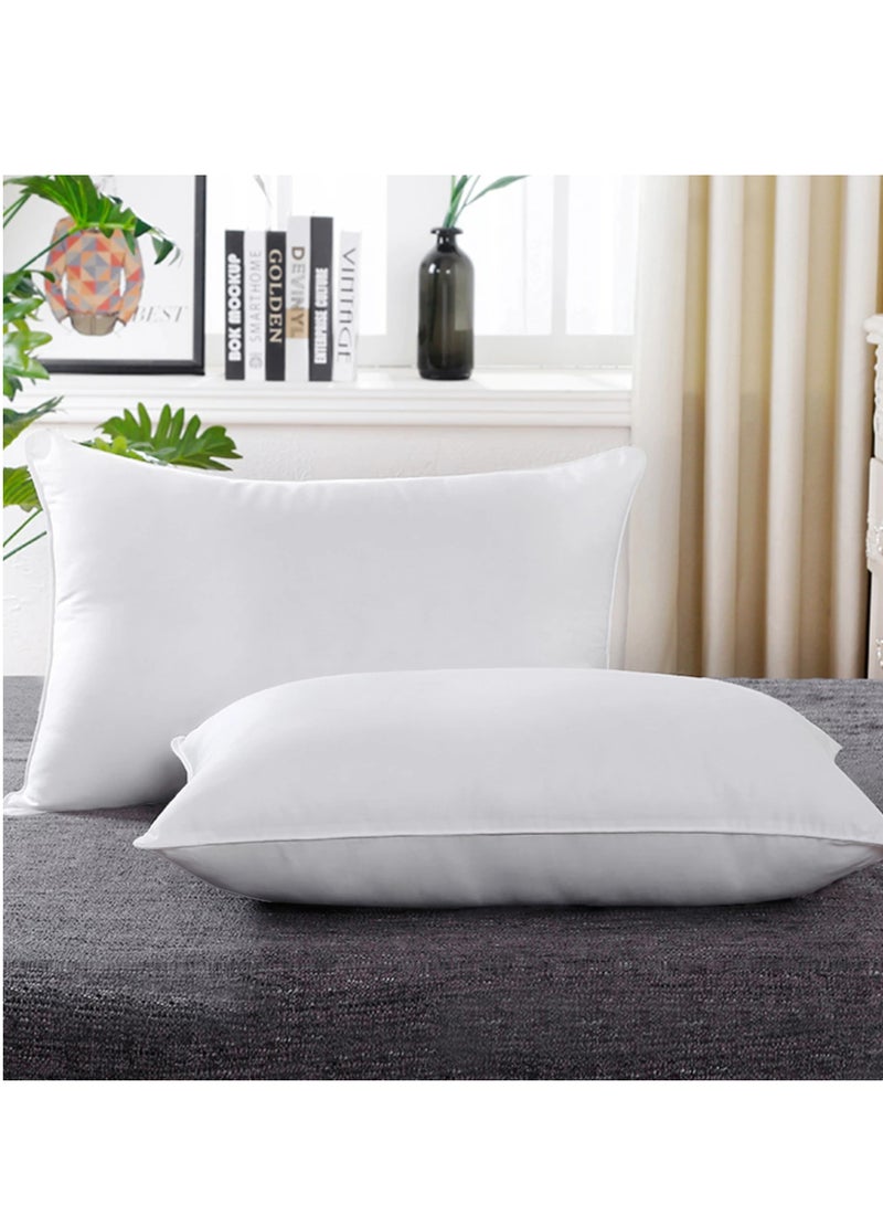 2 Pieces Hotel Pillow Cotton Shell Double Edge Stitched Premium Gel Fiber 1600 gms Filling Each 50x75 Soft Loft,White