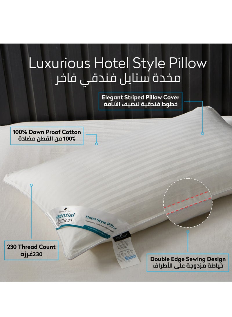 Single Hotel Striped Cotton Pillow Cotton shell Double Edge Stitched Premium Gel Fiber 1000 gms Filling 50x75 Soft Loft,White