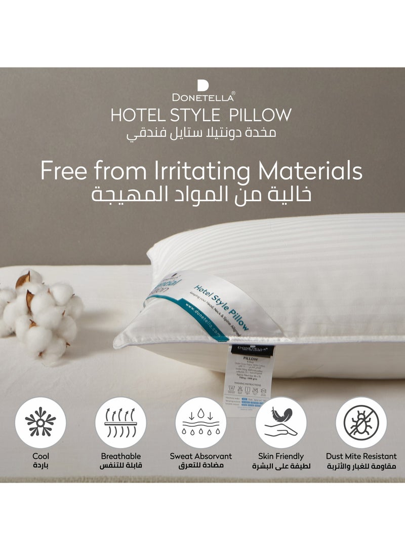 Single Hotel Striped Cotton Pillow Cotton shell Double Edge Stitched Premium Gel Fiber 1000 gms Filling 50x75 Soft Loft,White