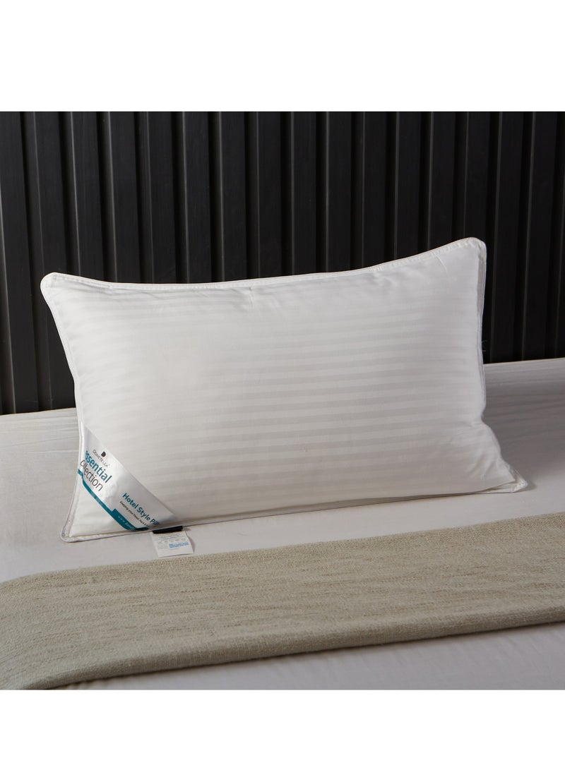 Single Hotel Striped Cotton Pillow Cotton shell Double Edge Stitched Premium Gel Fiber 1000 gms Filling 50x75 Soft Loft,White