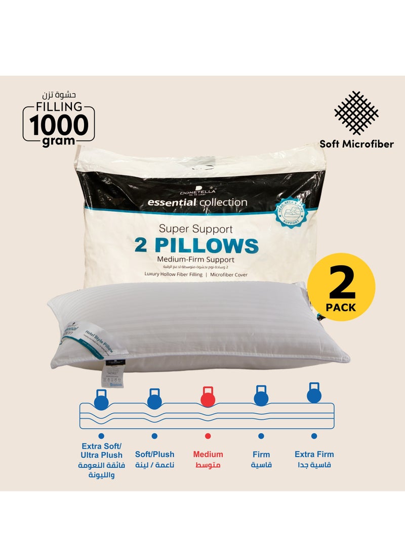 Hotel Pillow 2-Pieces (1000Gm Each) King Size Sleeping Bed Pillow 50 X 75 Cm, Microfiber With Satin Stripes, White