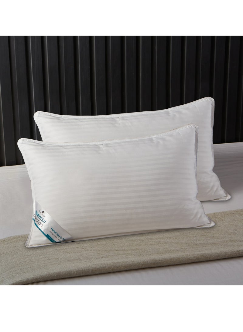 Hotel Pillow 2-Pieces (1000Gm Each) King Size Sleeping Bed Pillow 50 X 75 Cm, Microfiber With Satin Stripes, White