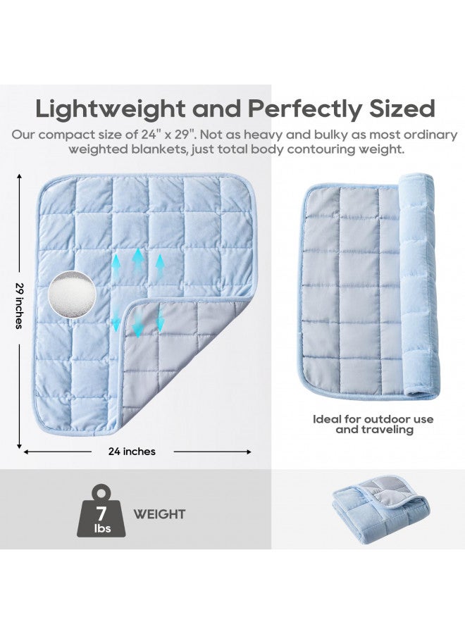 Small Weighted Blanket for Adults and Kids(Double-sided),Weighted Lap Pad 7lbs Throw for Travel,Calming,Relaxation-Reversible Warm Crystal Velvet and Cooling Tencel,Machine Washable,Blue 29x24 inches