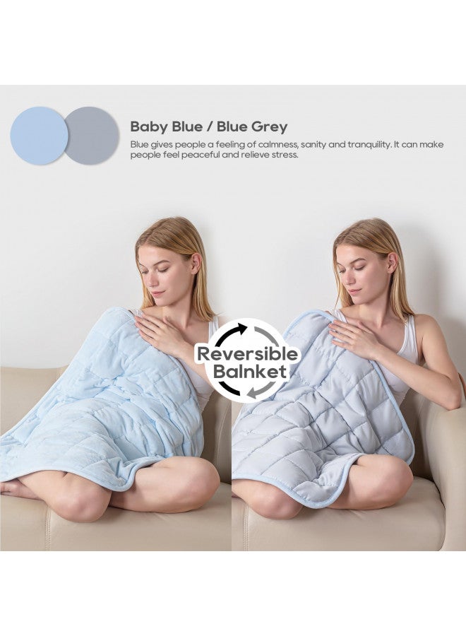 Small Weighted Blanket for Adults and Kids(Double-sided),Weighted Lap Pad 7lbs Throw for Travel,Calming,Relaxation-Reversible Warm Crystal Velvet and Cooling Tencel,Machine Washable,Blue 29x24 inches