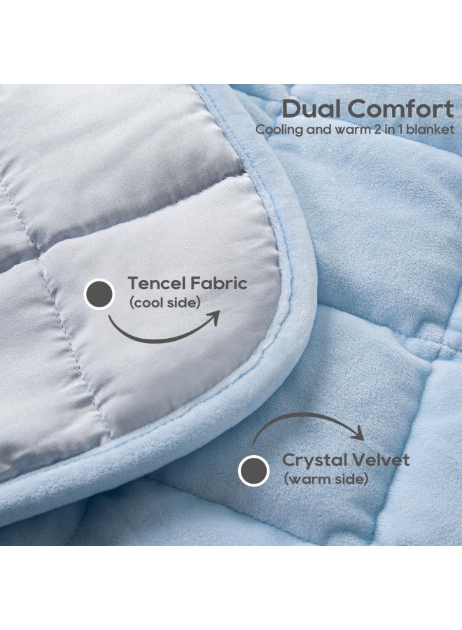 Small Weighted Blanket for Adults and Kids(Double-sided),Weighted Lap Pad 7lbs Throw for Travel,Calming,Relaxation-Reversible Warm Crystal Velvet and Cooling Tencel,Machine Washable,Blue 29x24 inches