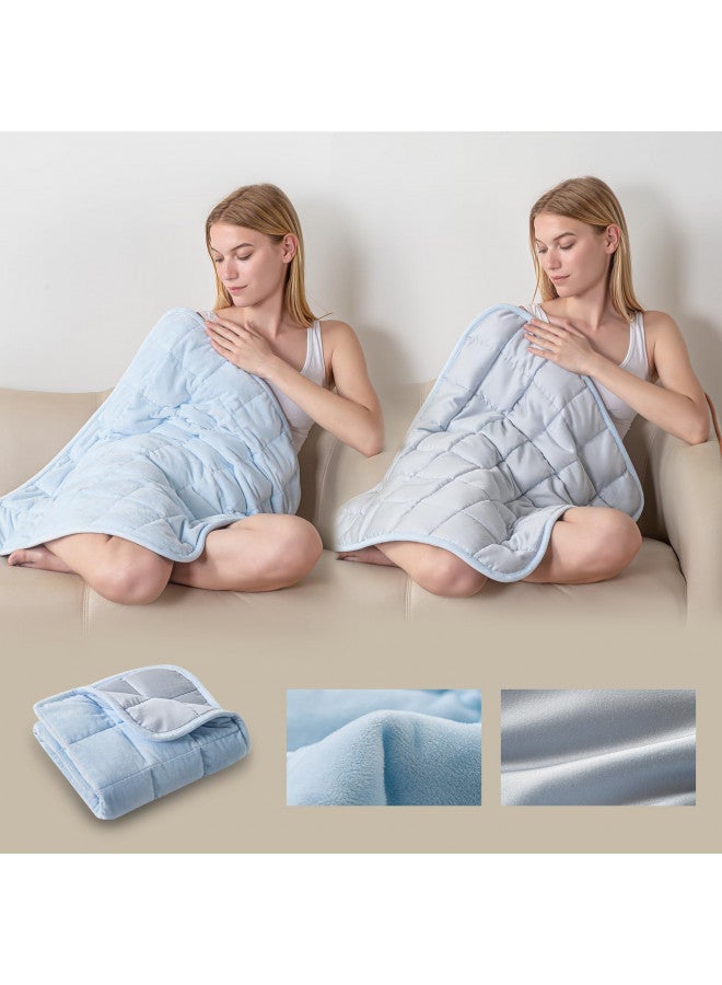 Small Weighted Blanket for Adults and Kids(Double-sided),Weighted Lap Pad 7lbs Throw for Travel,Calming,Relaxation-Reversible Warm Crystal Velvet and Cooling Tencel,Machine Washable,Blue 29x24 inches