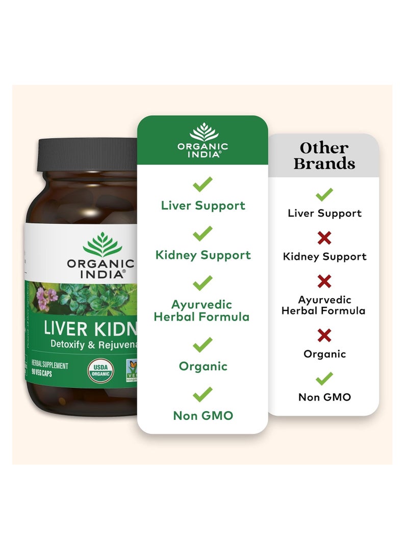 Organic India Liver Kidney Detoxify And Rejuvenate Herbal Supplement 90 Veg Caps